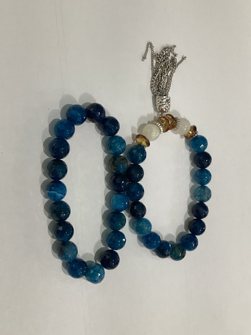Plunder Blue Beaded Stretch Bracelet with Silver Tassel- set of two